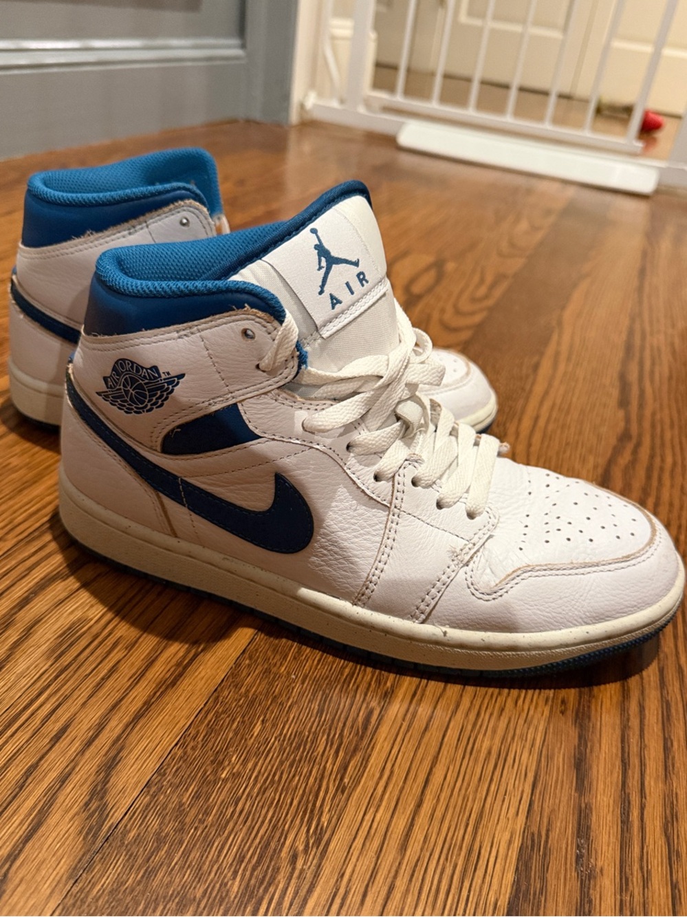 Jordan Kids' White and Blue Mid-Top Sneakers